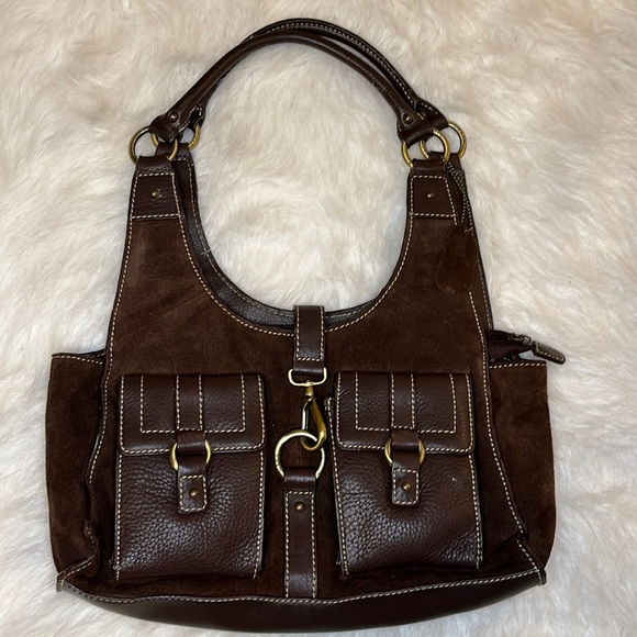 Chaps Bags Chaps Womens Shoulder Bag Purse Handbag Brown Genuine